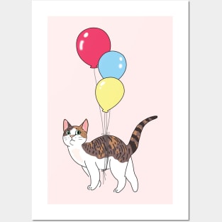 Cat with balloons Posters and Art